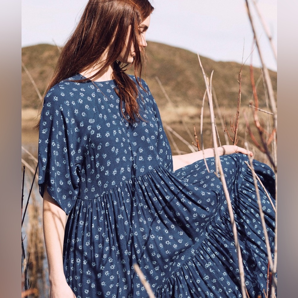 The Christy Dawn Blue Floral Theo Dress in Poppy Blue